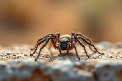 Araignée brune en gros plan sur un mur de pierre en Provence, illustration de la faune arachnologique du sud de la France