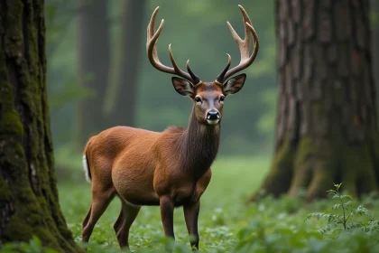 Cerf mâle sauvage dans la forêt dense