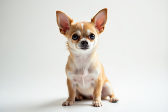 Chihuahua blanc en studio regardant l'objectif