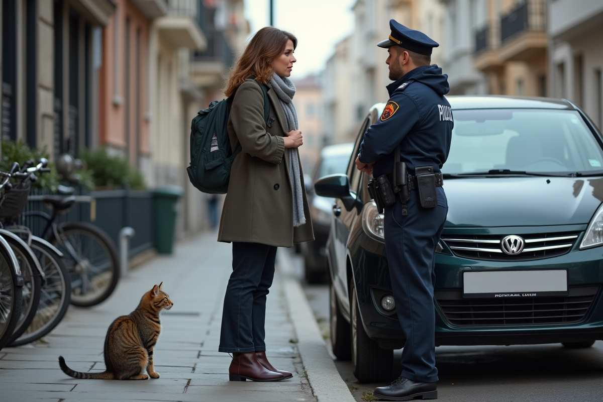 Femme discutant avec un policier près d