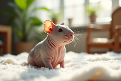 Cochon d'Inde sans poil sur un coussin blanc en intérieur