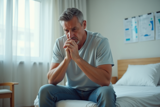 Homme d'âge moyen anxieux dans une salle d'hôpital