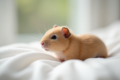 Cuniculus nouveau-ne sur lit blanc en lumière naturelle