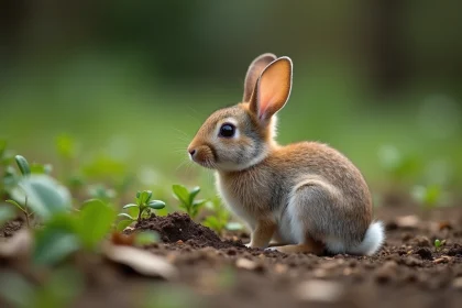 Jeune lapin sauvage dans l'herbe naturelle