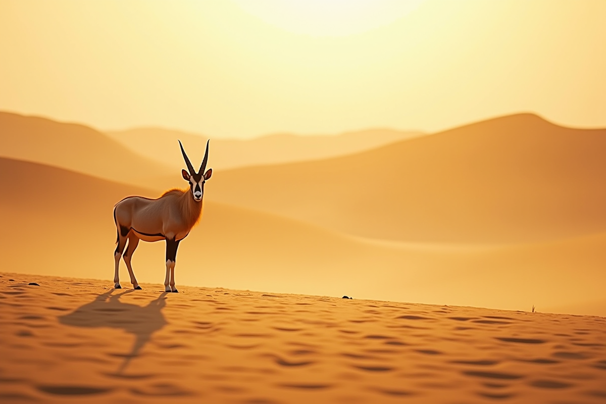Oryx solitaire dans le désert en plein soleil