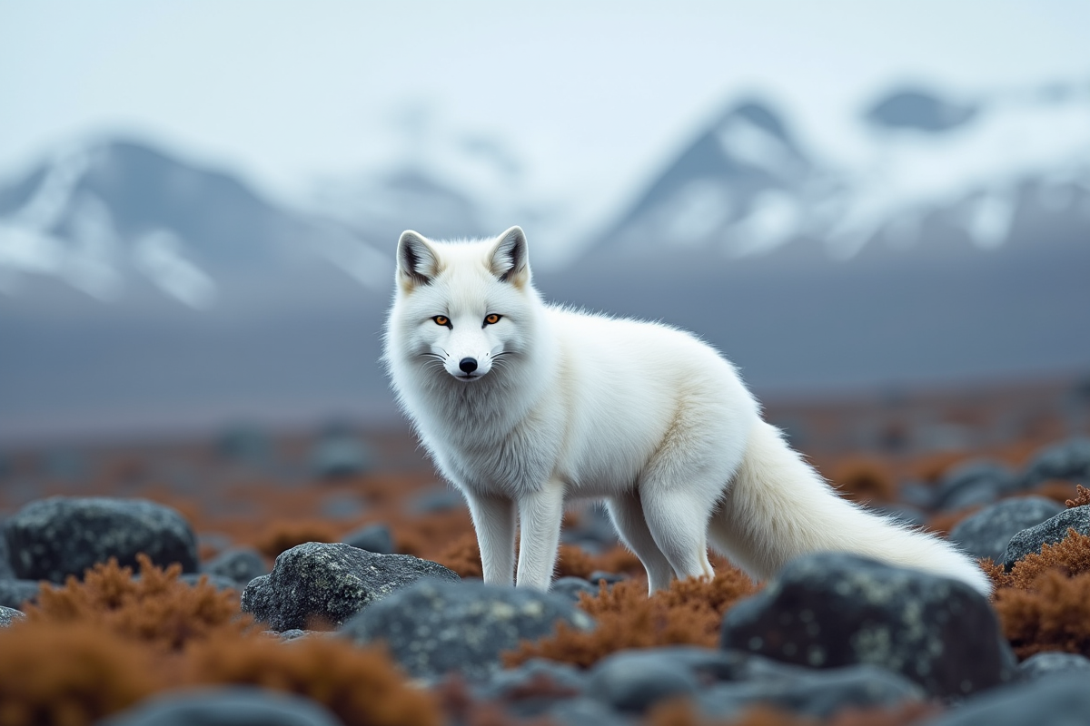 Renard arctique blanc dans la toundra islandaise