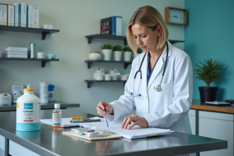 Vétérinaire femme prépare Calmivet dans une clinique moderne